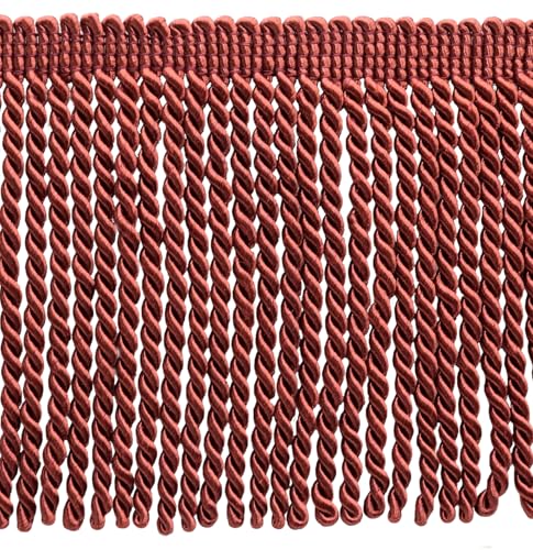 DÉCOPRO 6" (15cm) Decorative Bullion Fringe Trim, Basic Collection, Traditional Satiny Finish # BFS6, Dark Rust Orange #K35 (Deep Coral) Sold By The Yard (36"/3 ft/0.9m)