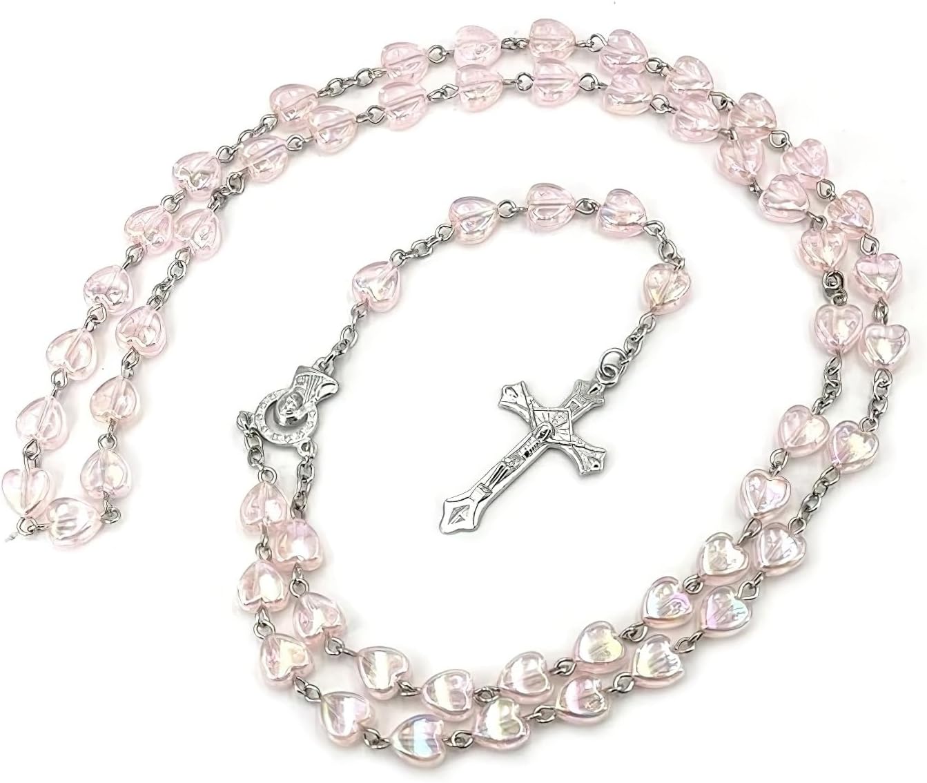 Multicolor Heart Rosary Beads Necklace For Women - Rosary Beads Catholic Necklace, Rosary Beads Pendant Necklace, Catholic Religious Necklace, Gift For Women