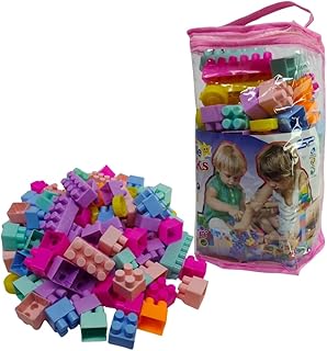 مجموعة مكعبات تركيب للأطفال مكعبات بلاستيكية متينة بألوان زاهية، تصميمات إبداعية غير محدودة، مع شنطة شفافة جذابة وسهلة الحمل والتخزين (حجم كبير 110 قطعة, عدد, 110)