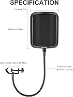 Vista 7 de Aokeo Filtro pop de metal, capa de malla metálica para micrófono Hyperx QuadCast, Blue Yeti y otros micrófonos, escudo pop con brazo flexible