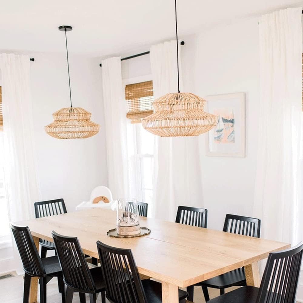RCIDOS Irregular Vine Hollow Pendant Lights Beige Wicker Rattan Lampshade Chandelier Natural Bird's Nest Bohemian Hanging Lamp Domed Double Layer Side Glow Droplight for Corridor Rustic Bedside Island