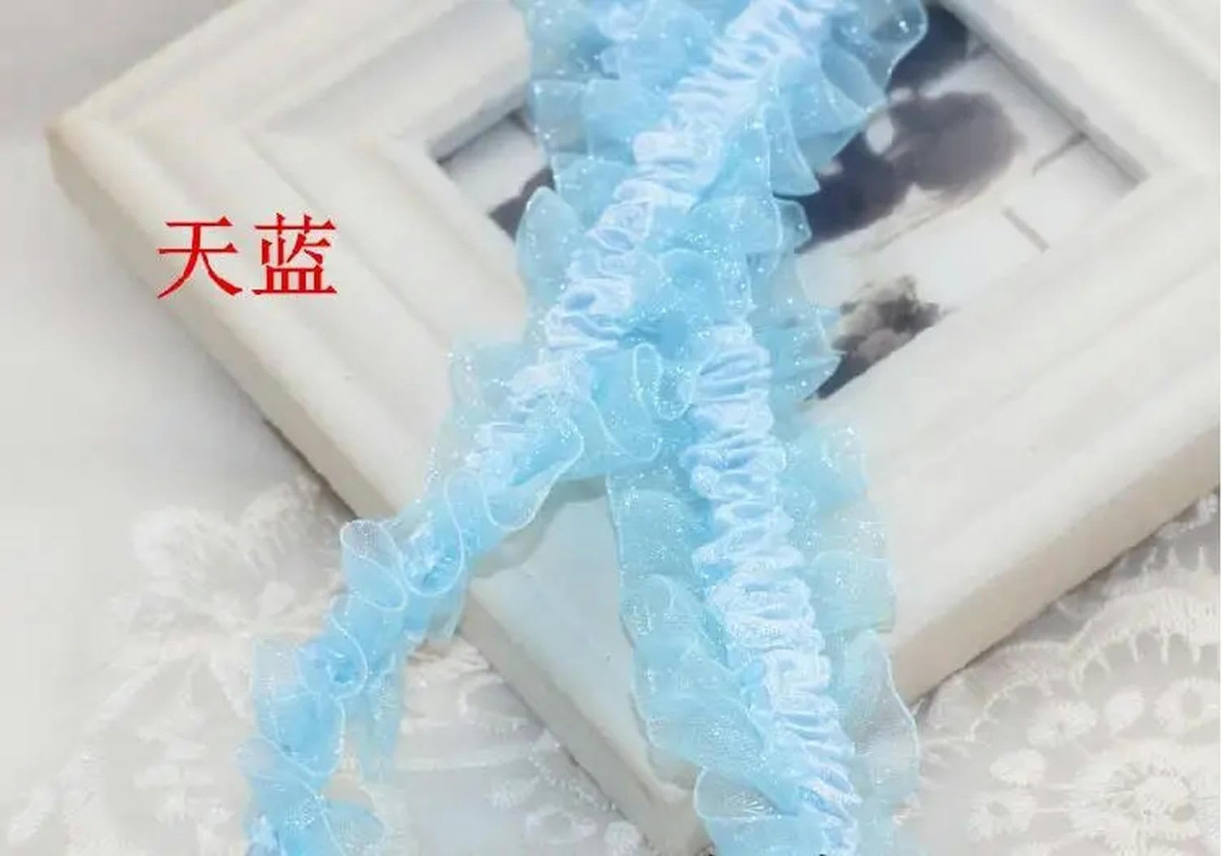 5–10 m breites, 4 cm breites, elastisches Samtband, Streifen mit Rüschen, Spitzenbesatz, DIY-Haar- und Kopfdekorationsmaterial, gefaltete Spitze, Marineblau, 1