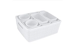 Assortment of 10 | Small, White Organizing Baskets | Multifunctional Bins