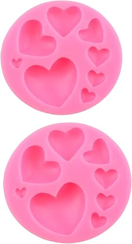 2 moldes de silicona de corazón rosa, diferentes tamaños, molde de chocolate con forma de corazón para decoración de galletas, pasteles, pasteles,