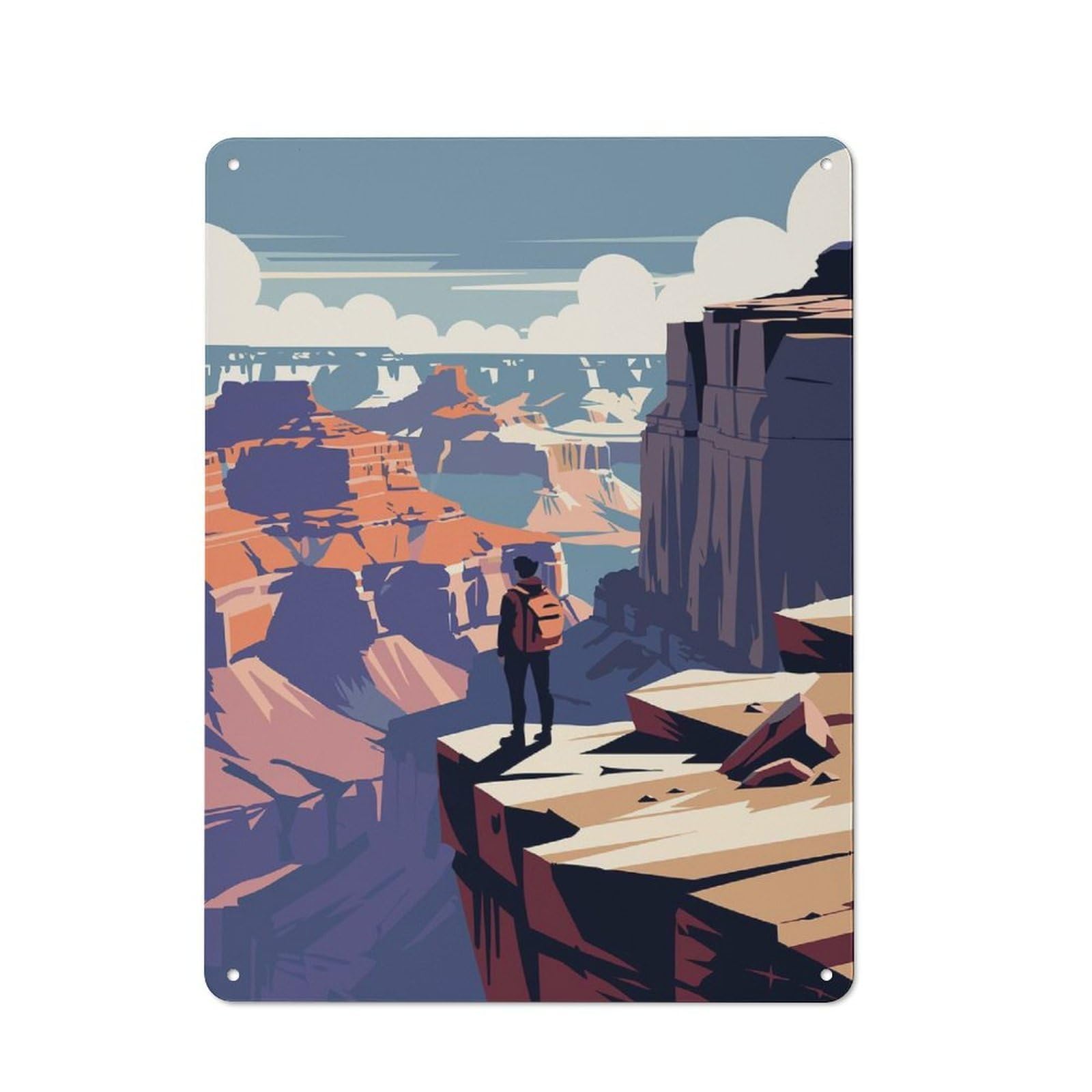 Junmoney Style-23 Tin Sign With Grand Canyon Hiker Illustration Design 40X30cm, Understated Studio Wall Plaque For Hobby Room, Office, Lounge Or Living Room