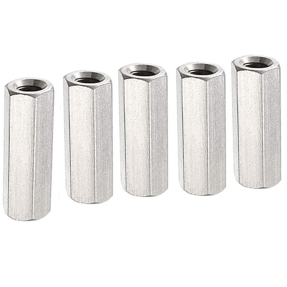 TOCHUN 5pcs M6 X 1.0-Pitch 25mm Length Metric Hex Coupling Nut, 304 Stainless Steel Rod Coupling Nuts, Rod Connectors