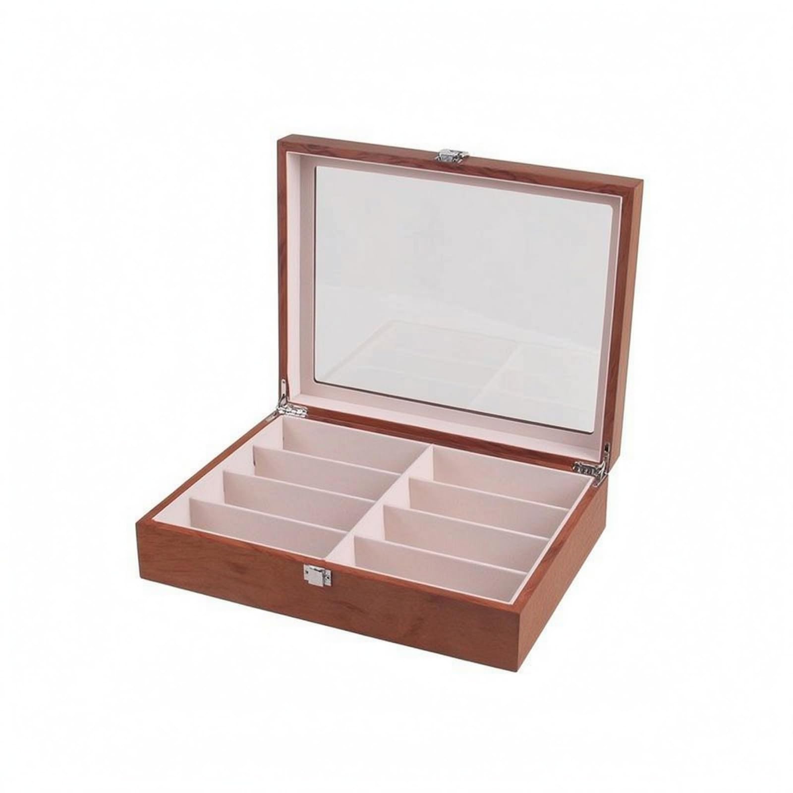 atorse transparent window 8-slot glasses case partitioned lining eyewear display case hinged lid eyeglass storage box clasp closure, 8 slots, rosewood