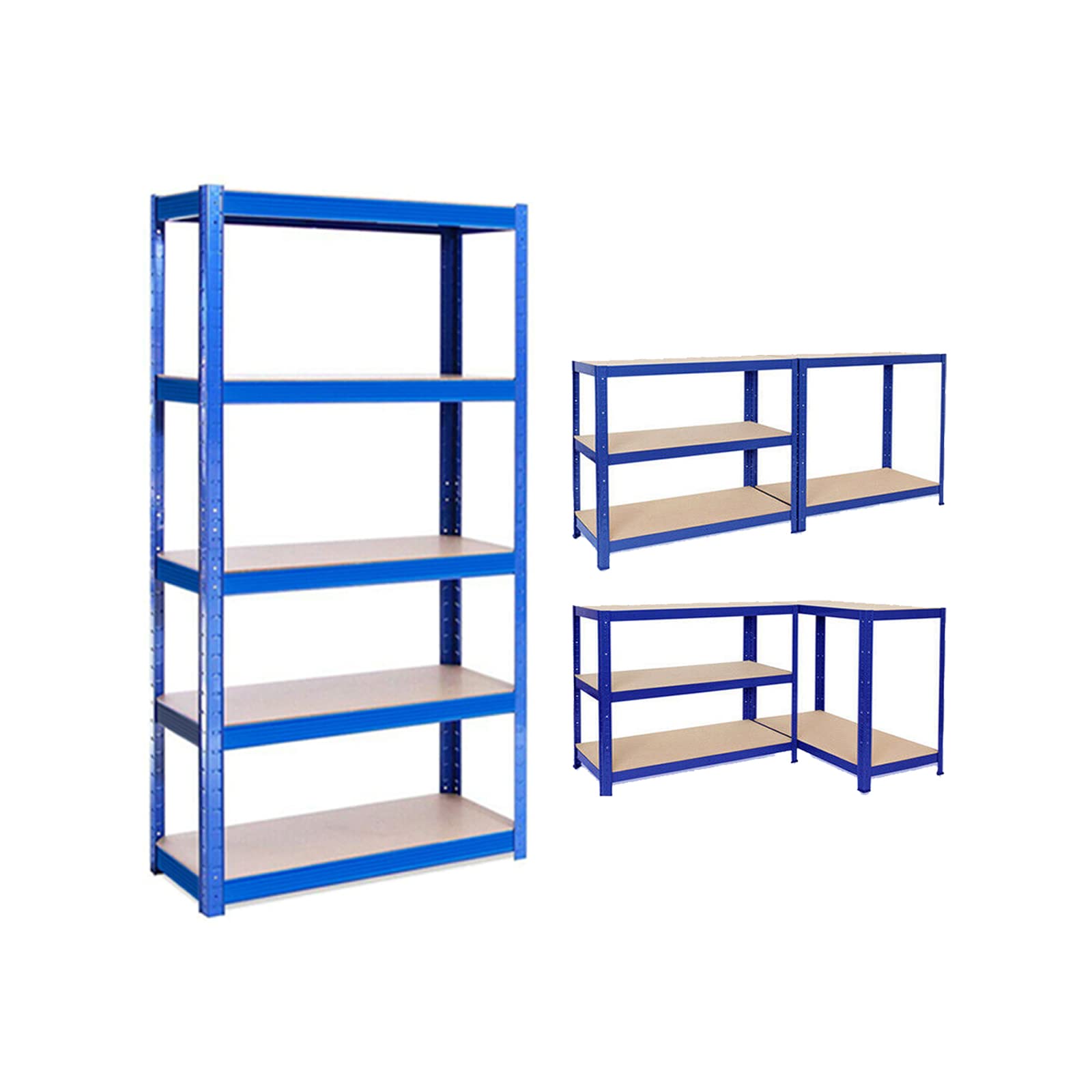 Heavy Du - Estantería de metal de 5 niveles, sin tornillos, para cobertizo, hogar, oficina, invernadero, dividida en 2 unidades más pequeñas, 180 x 90 x 40 cm, color azul