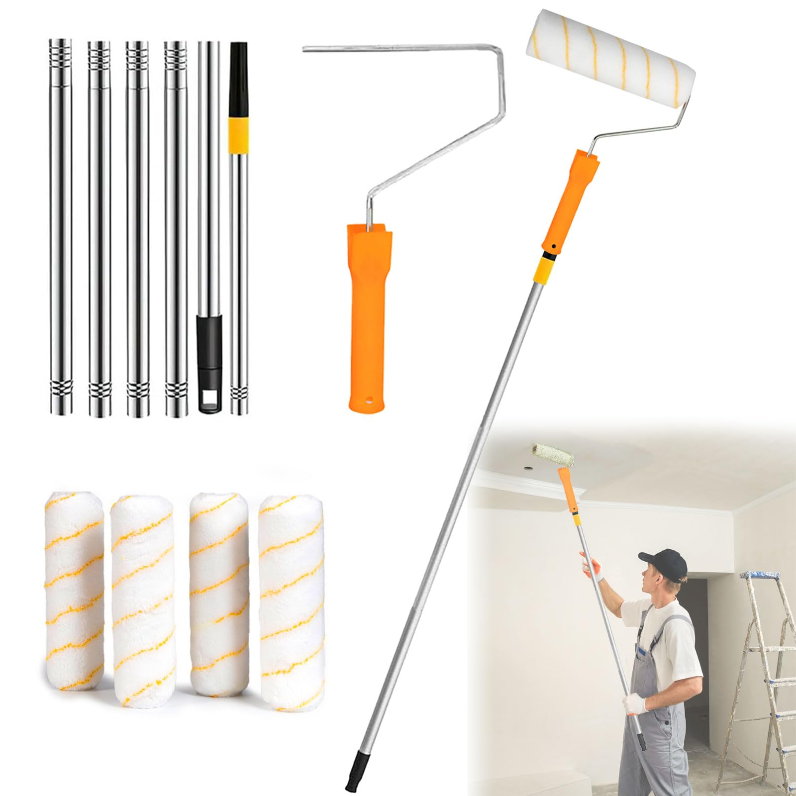 Yusheng Tai Rodillo Pintura Pared 30-180cm, Rodillos para Pintar Paredes, Rodillo Pintura Mango Telescópico, Rodillo Pintura Pared Antigoteo, Incluye 4 Cepillos de Rodillos Reemplazados
