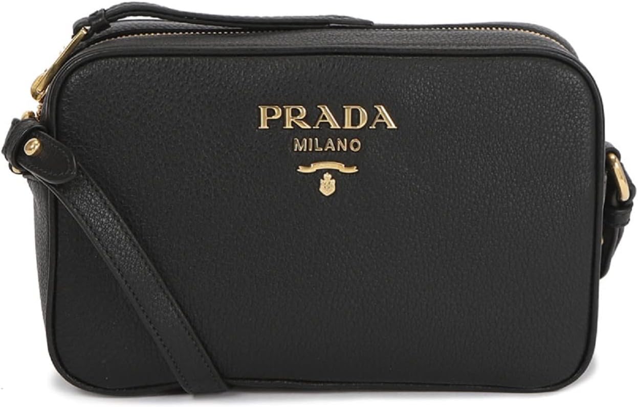 Prada Vitello Phenix Black Leather Camera Crossbody Bag Gold-Tone Hardware Adjustable Strap Top Zip Closure Interior Zip & Slip Pockets 8.5" x 2.5" x 5.5" Made in Italy New - Image 4