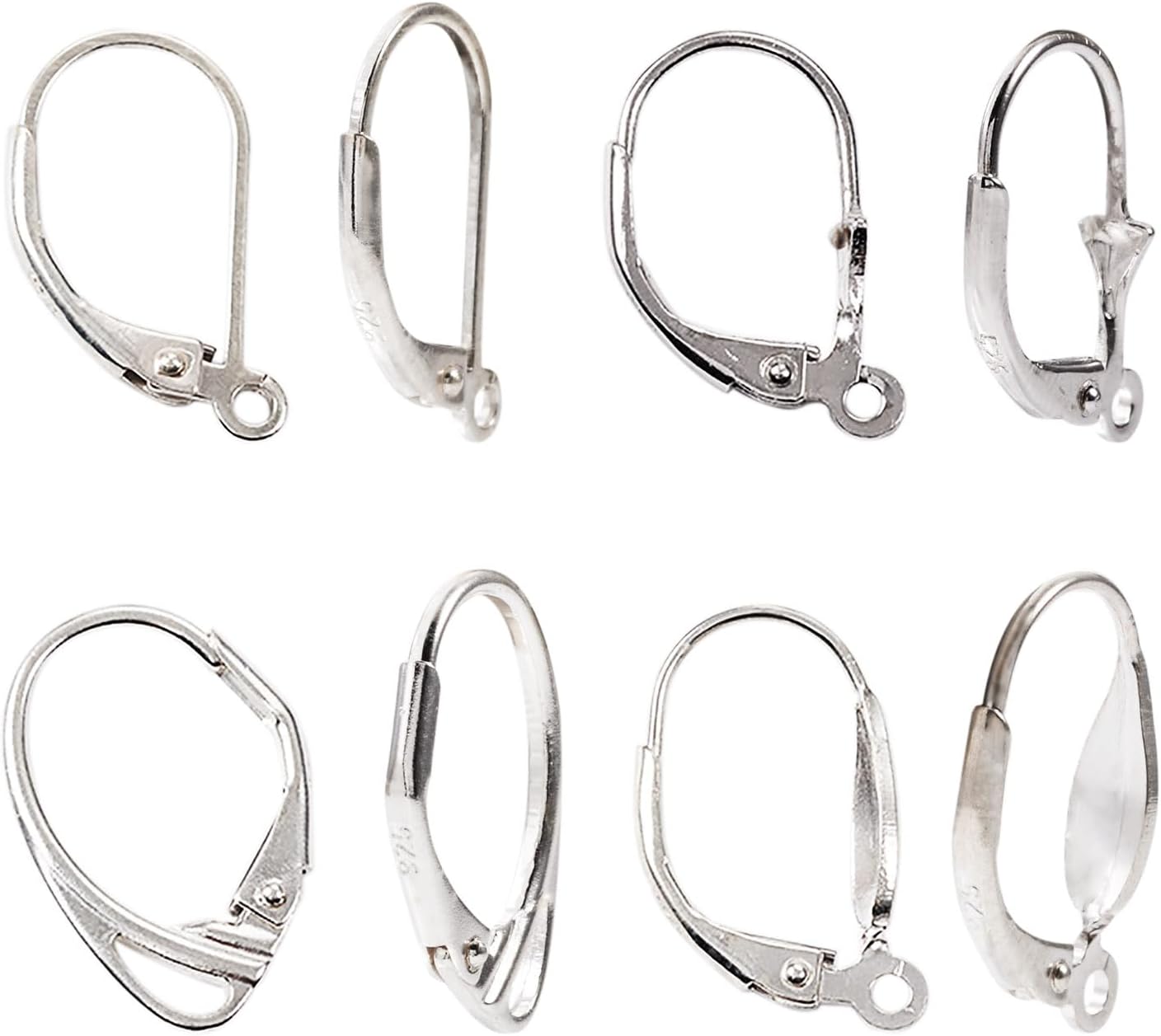 Pandahall 4Pairs 925 Sterling Silver Leverback Earring Hooks Hypoallergenic French Earwire Cartilage Hoop Earring Cuffs Lever Back Dangle Earring with Open Loop for Women Earring Jewelry Making