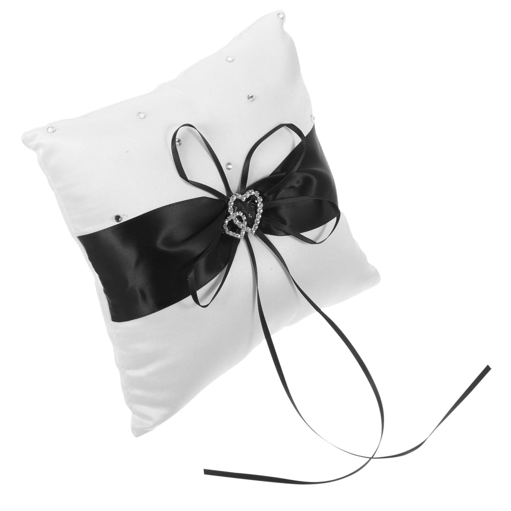 CIMAXIC 1Pc Elegant Heart Shaped Wedding Ring Pillow with Bowknot and Rhinestones Black Lace Cushion for Bride Engagement Ceremony Unique Decorative Ring Bearer Accessory