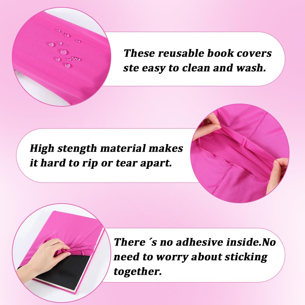 CRASPIRE 3Pcs Magenta Stretchable Book Cover Washable Reusable Large Nylon Book Protector Elastic Notebook Wraps Suitable for Hardcover Books Classroom Students - Image 3