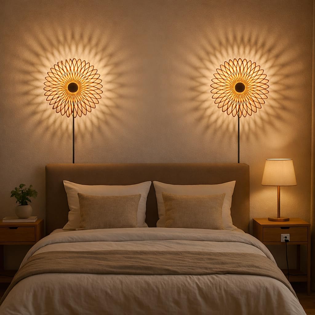 EIGEN Wall Sconce for Boho Wall Decor - Wall Lights for Bedroom and Living Room, Wall Decor for Bedroom & Living Room, Wooden Wall Lamp with E26 Bulb (Hardwired)