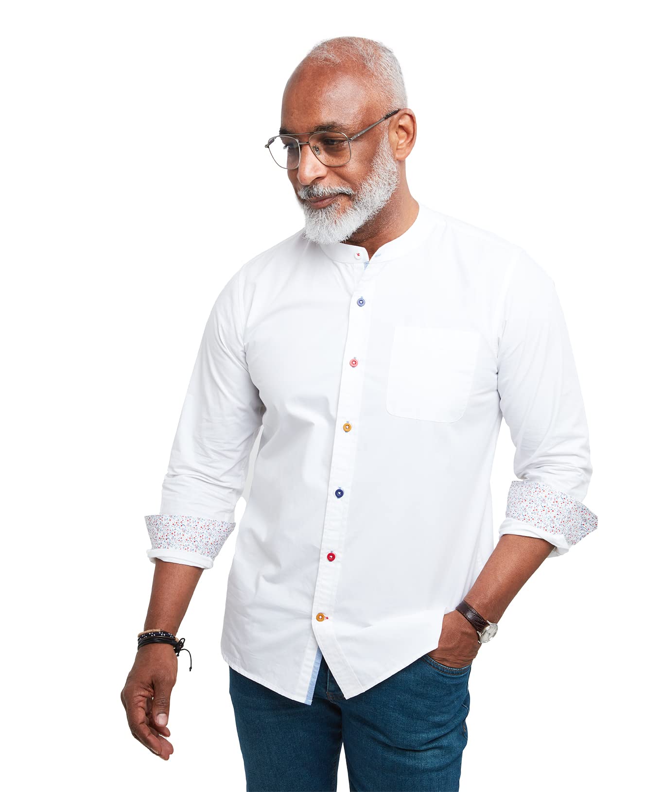 Joe BrownsMen's Classic White Grandad Collar Long Sleeve Button Down Smart Shirt