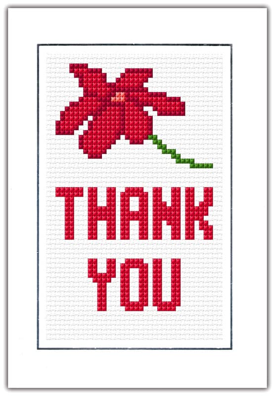 Skye Stitching & Photos Thank You Flower (Blue, Aqua, Yellow, Orange, Purple, Pink & Red) - 14 Count Cross Stitch Card Kit 4" x 6" (Red)