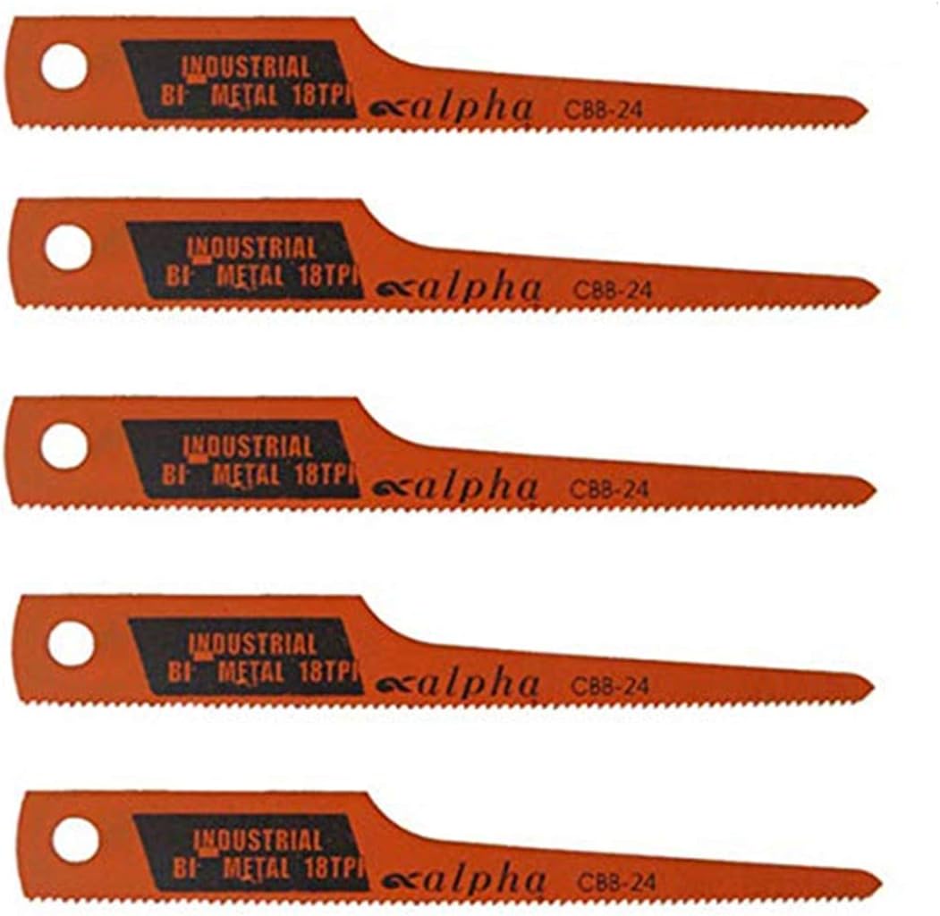 18T Reciprocating Saw Blade Set, Air Saw Hacksaw Blades Tools for Metal, Woodcutting, Rubber, 5 Pieces (18T, Red)