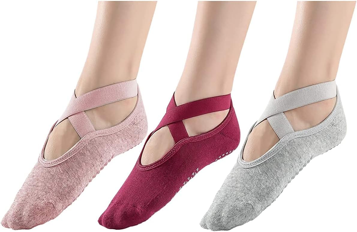 Spestyle Yoga Socks with Grips for Women Pure Barre, Ballet, Dance, Barefoot Workout Non Slip (3 Pairs )