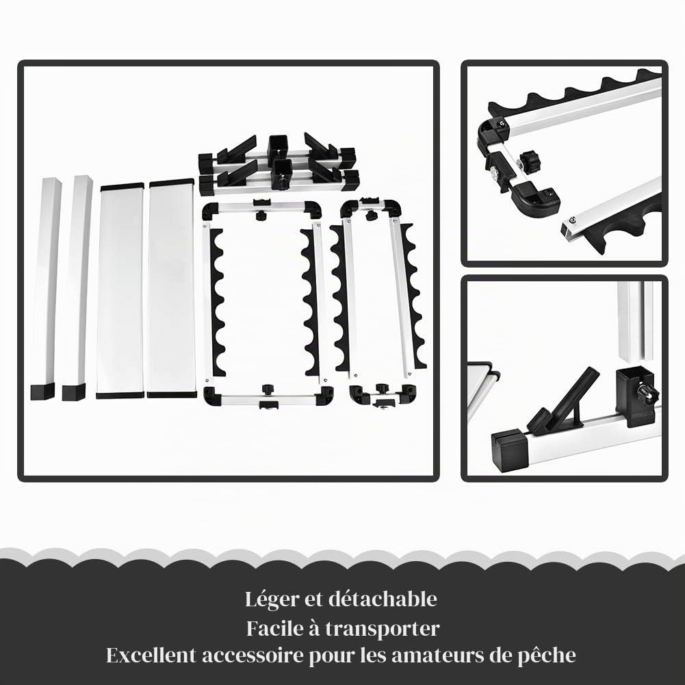 Support de Canne à Pêche en Aluminium - Portable pour 12 Trous de Tige