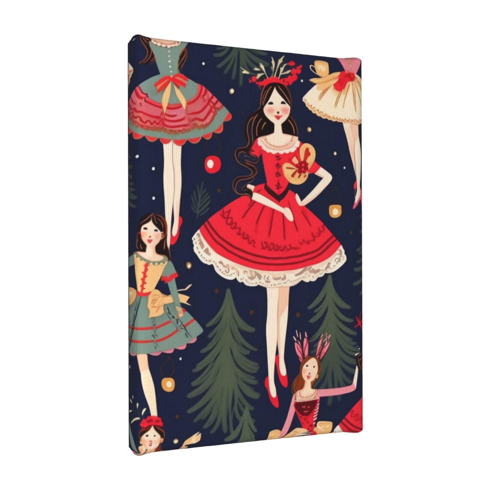 YKLJG Women's Nutcracker Ballet Xmas Dance Printed Wall Art Canvas Painting 20x30 CM Wooden Framed Picture Painting Artwork Prints for Bedroom Kitchen Home Office Decor
