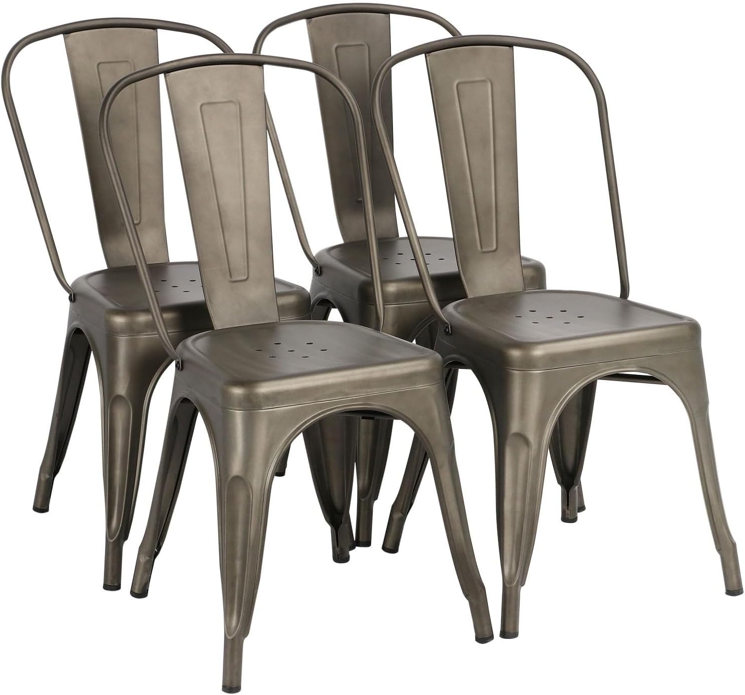 Industrial Modern Metal Dining Chairs, Set of 4, Gunmetal Gray