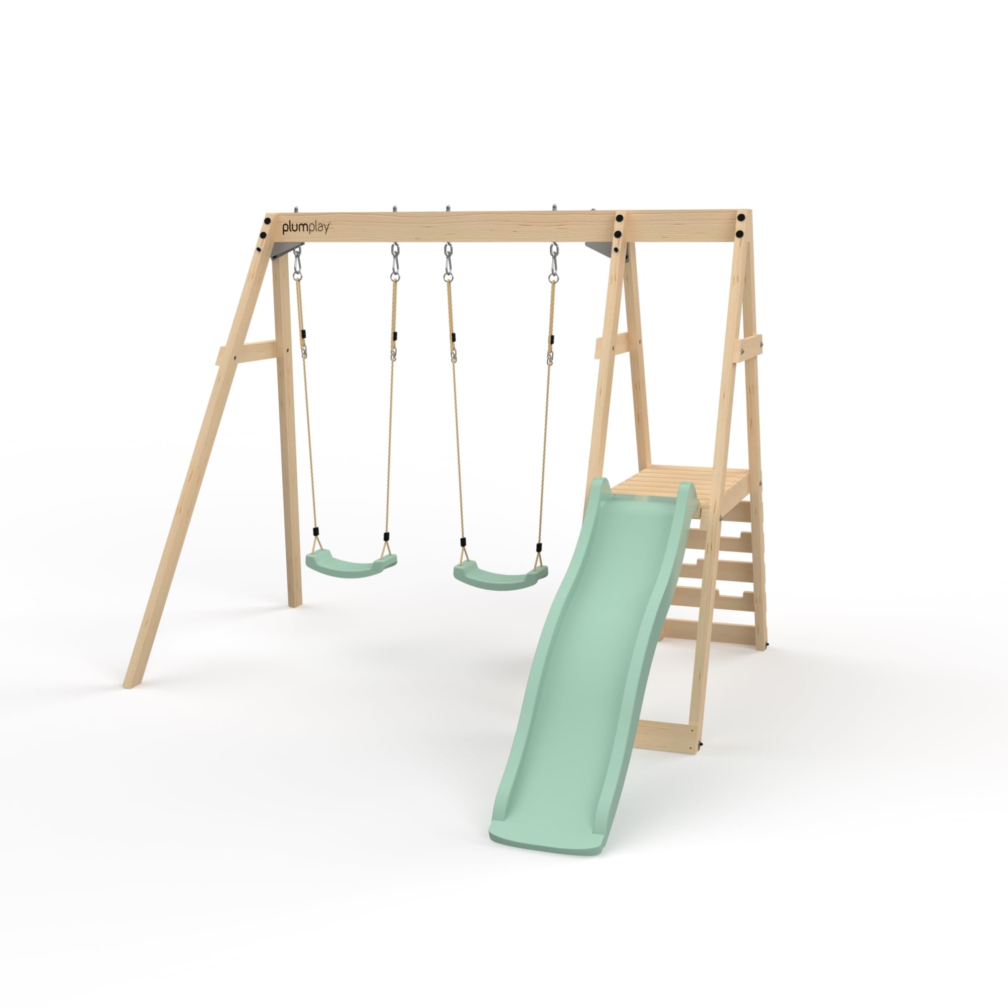 Plum Play Tamarin Wooden Garden Double Swing and Slide Childrens Outdoor Climbing Frame - 3 Years Plus - Max User 50kg per Accessory (Light Green)