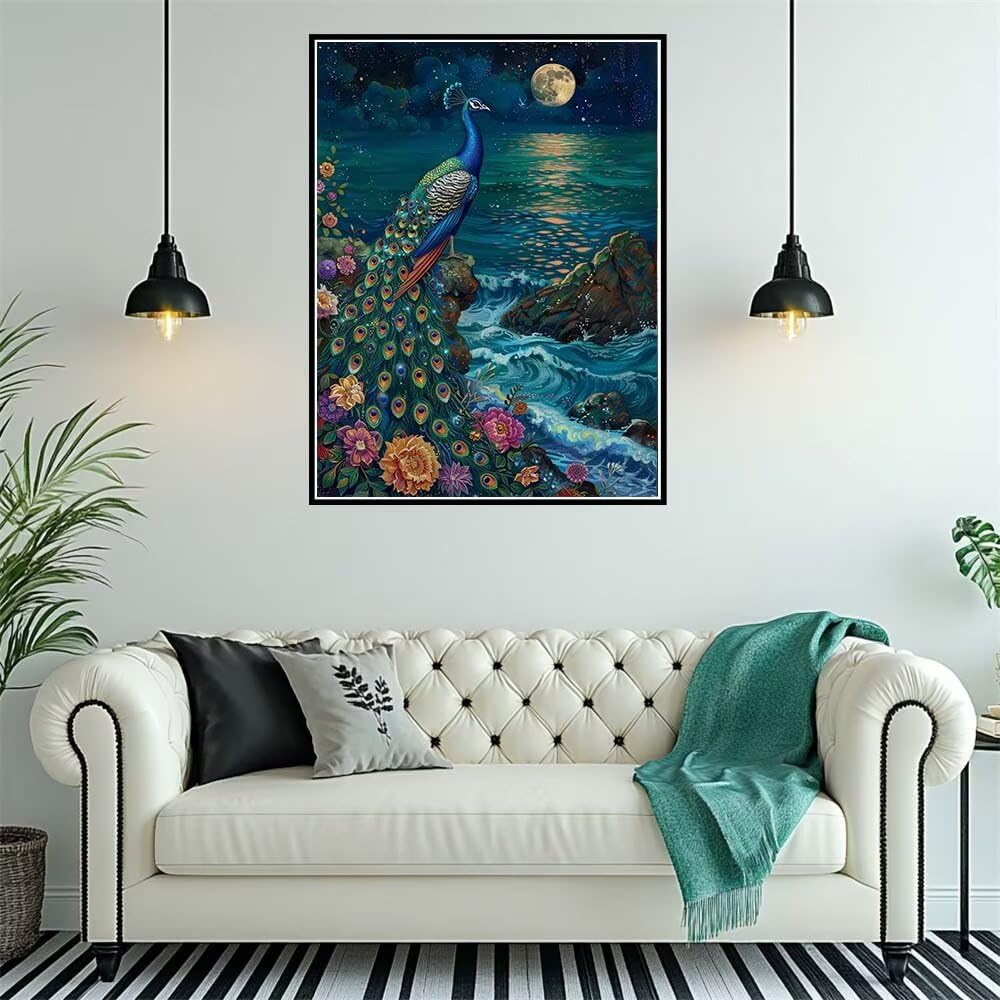 Peinture Numero Adulte Paon Mer Peinture par Numero pour Débutants 70x100cm, DIY Activité Manuelle Paint by Numbers, Kits de Peinture au Numéro pour Décoration de la Maison Cadeau (Sans Cadre) -PT462