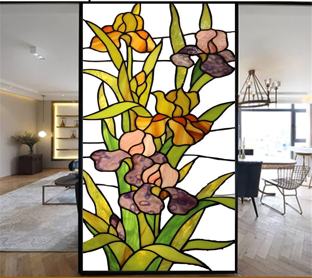 Church Orchid Semi-Transparent Window Privacy Film Static Cling Window Treatments Window Coverings Glass Sticker Decorative Film for Siding Glass Door Home Decor 17.7"x70.9"(45x180cm)