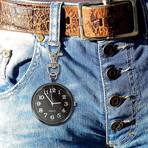 KASTWAVE Quartz Pocket Watch, 2 Pcs Large Dial Nurse Pocket Watch with Keychain Keyring Ornaments for Decoration, Nurse Watch Hanging Watch Durable Watch (Black+White)