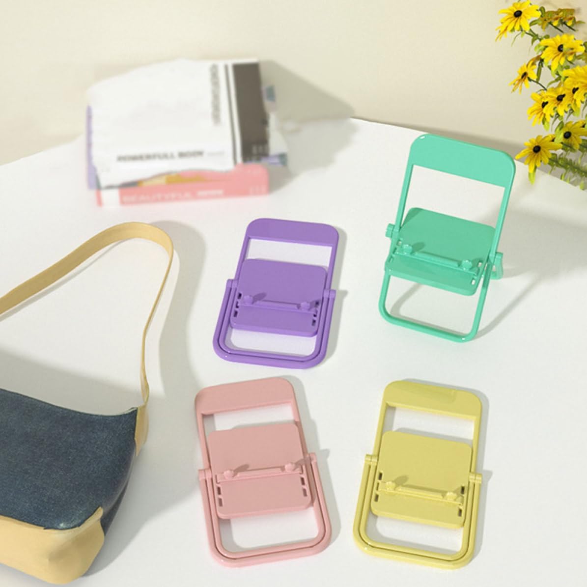 10pcs Simple Plastic Desktop Cell Phone Stand Holder with Adorable Cartoon Chair Design for Hands-Free Viewing and Convenient Phone Rack Use at Home or Dorm image 4