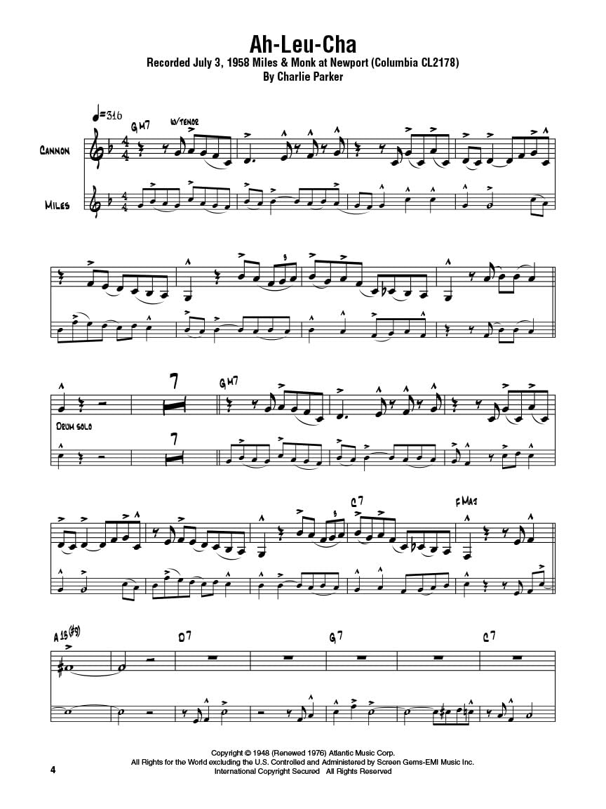 Cannonball adderley - omnibook: For C Instruments (Jazz Transcriptions)