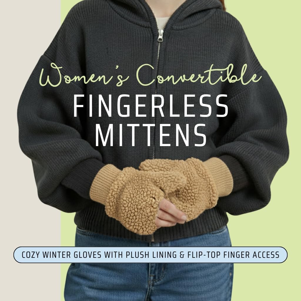 Funky Junque Faux Fur Flip Mittens Womens Warm Convertible Fingerless Gloves - Image 4