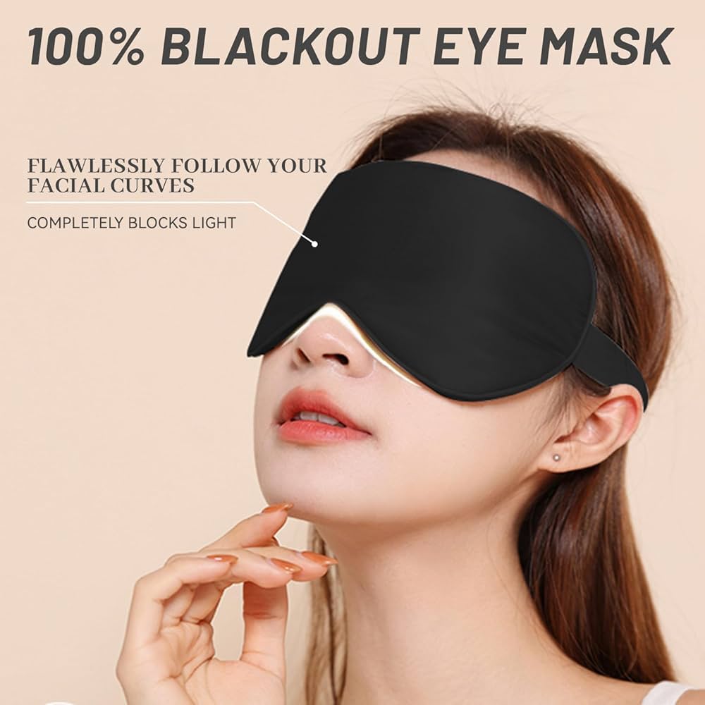 Masque De Nuit En Soie - Cache Yeux Sommeil Réglable | Homme/Femme Voyage Noir