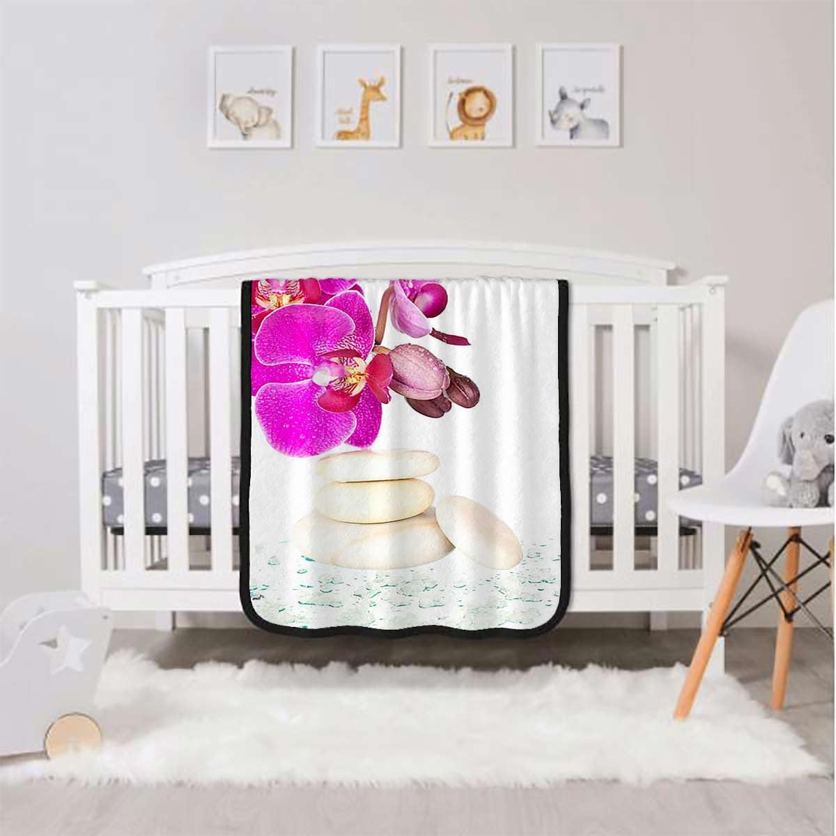 Double-Sided Comforter Blanket Orchids Rocks Water Soft Plush Warm Blanket for Autumn Winter 30"X40" 2 Ply Fabric Blanket