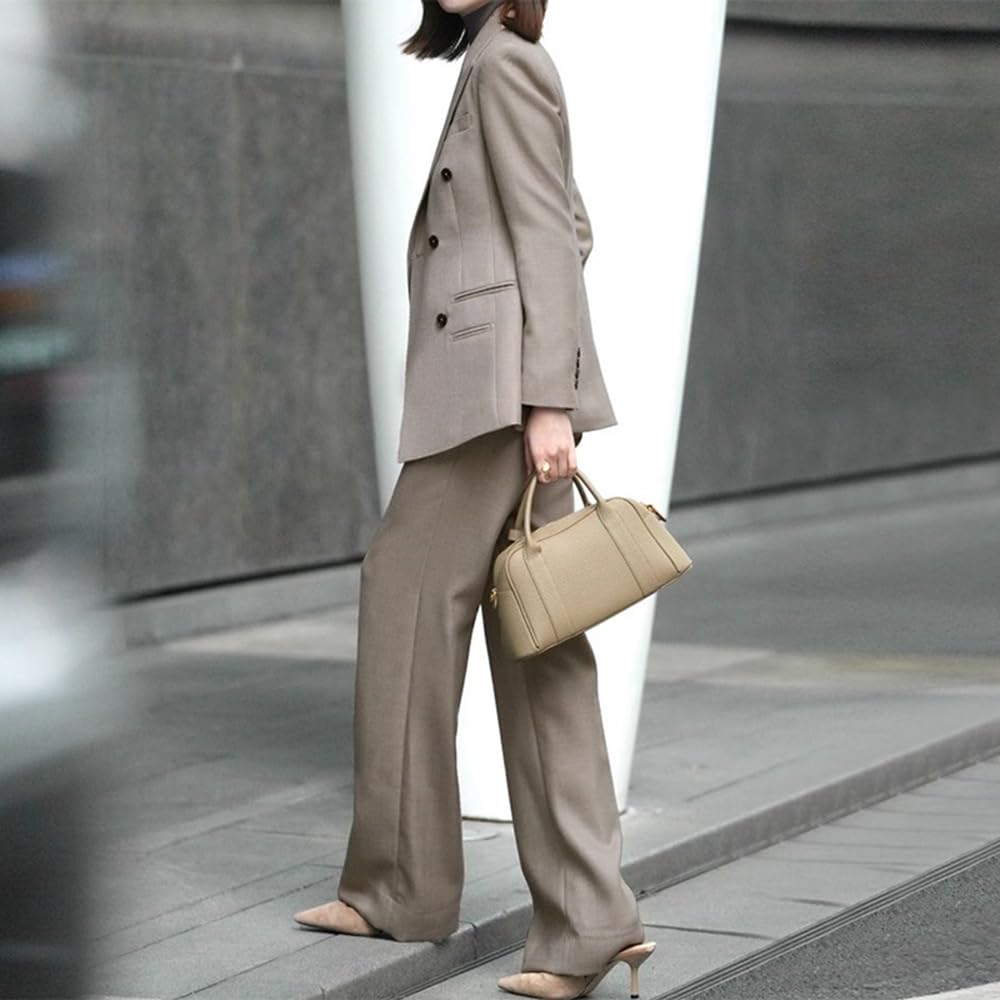 Donna Abito Doppiopetto Prom Business Giacca con Revers a Lancia Pantaloni a Gamba Larga