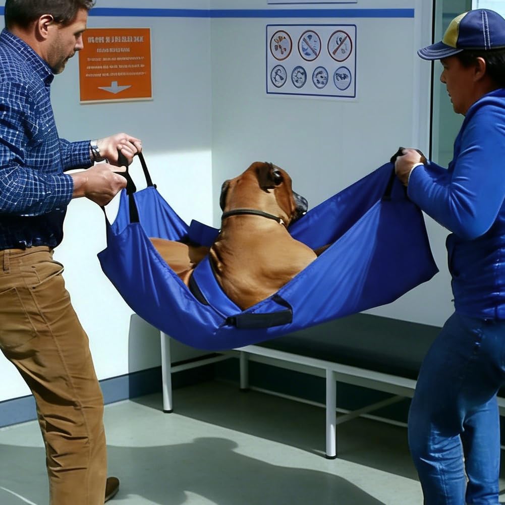 Hundetrage Tragehilfe Hund bis 60kg - Faltbare Ganzkörper-Tragehilfe mit 6 Griffen & Anti-Bite - Ideal für Tierarzt, Notfall & Reise - Für große Hunde & Senioren (Blau)