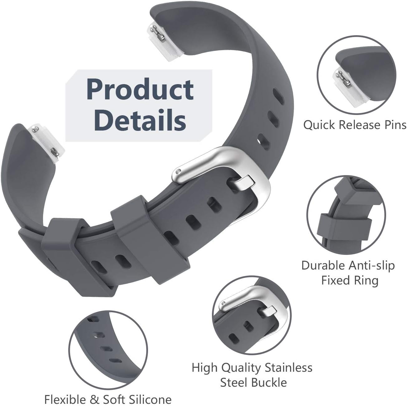 HQzon Band Compatible with Fitbit Inspire 2, Soft Silicone Adjustable Waterproof Sport Replacement Wristband Accessory for Inspire 2 Fitness Tracker