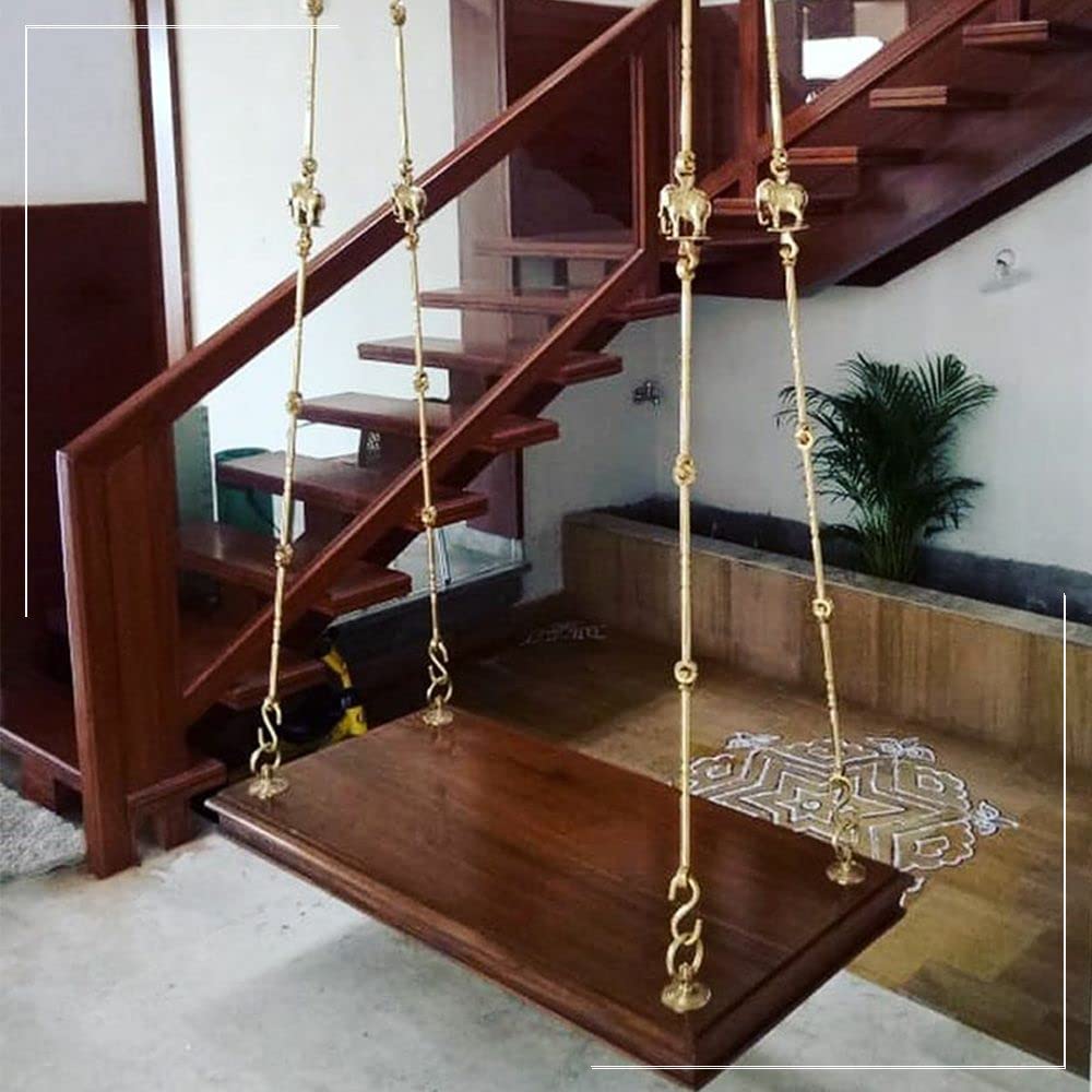 Jairi Traders 2 Seater Wooden Swing Indoor Outdoor Teak Wood Hanging