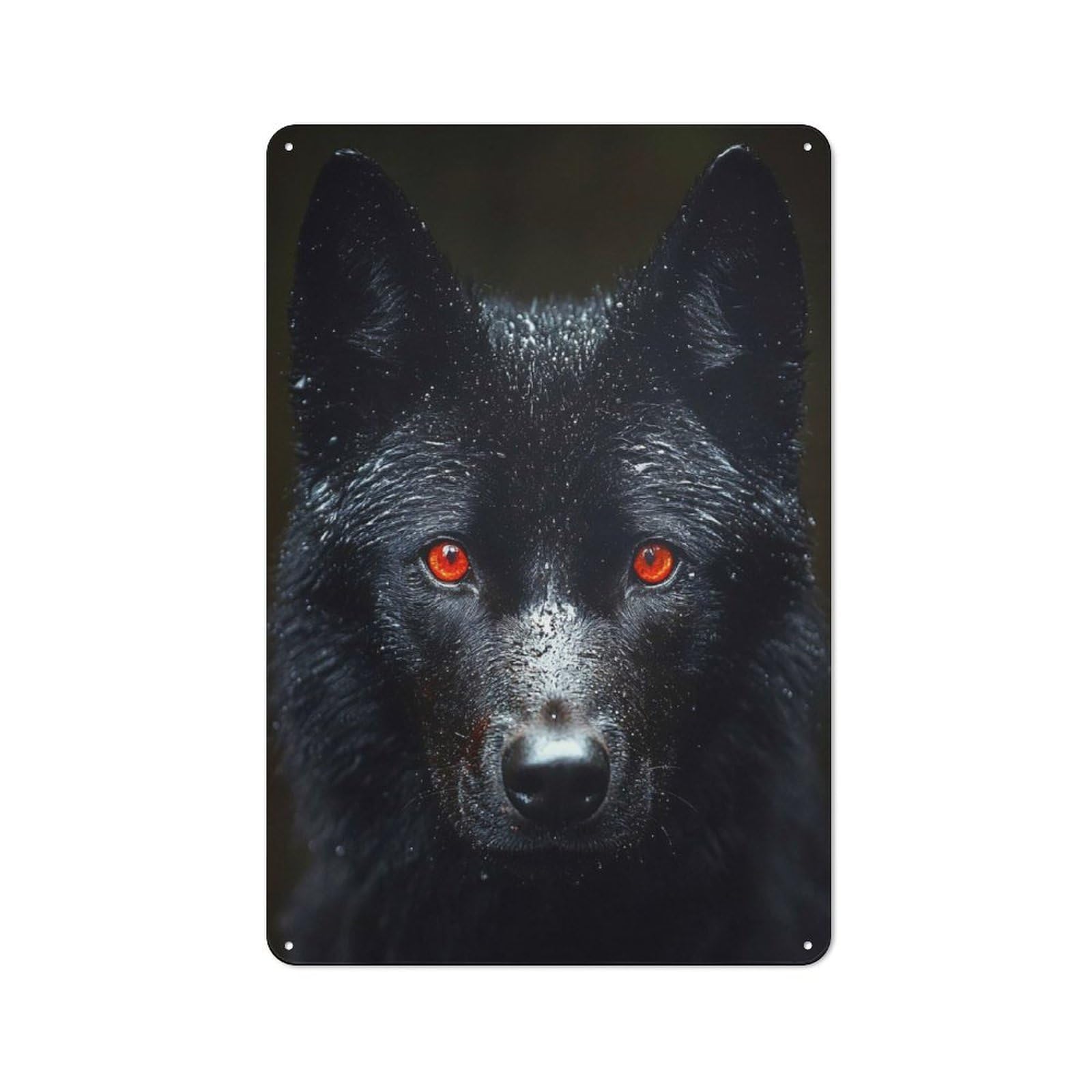 Junmoney Style-14 Metal Wall Sign 30X20cm Featuring Black Wolf With Red Eyes For Living Room Wall, For Feature Wall Decorators