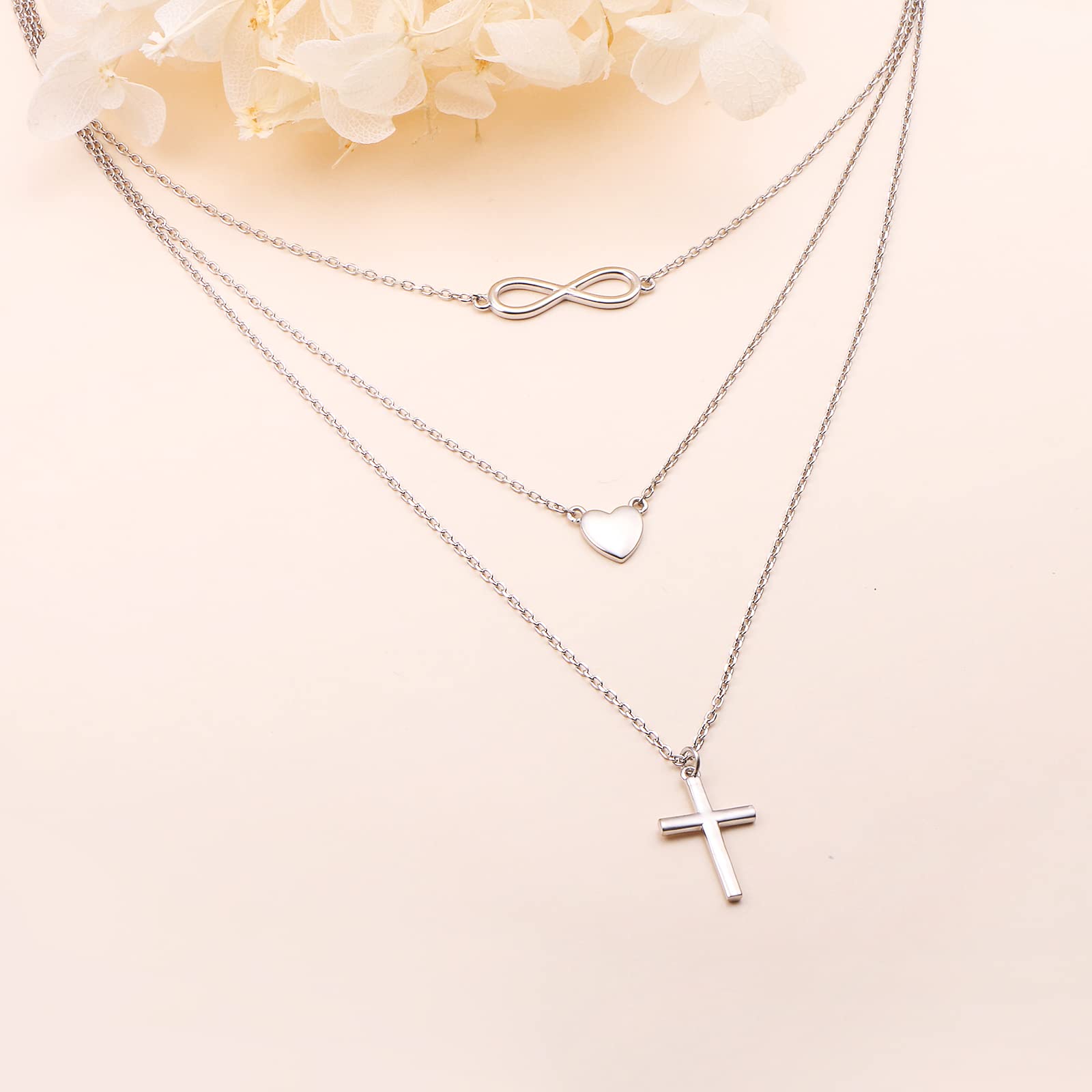 Halskette Damen 925 Sterling Silber Layering Kette für Damen Multilayer Halskette mit Anhänger Schmuck Geschenk für Frauen