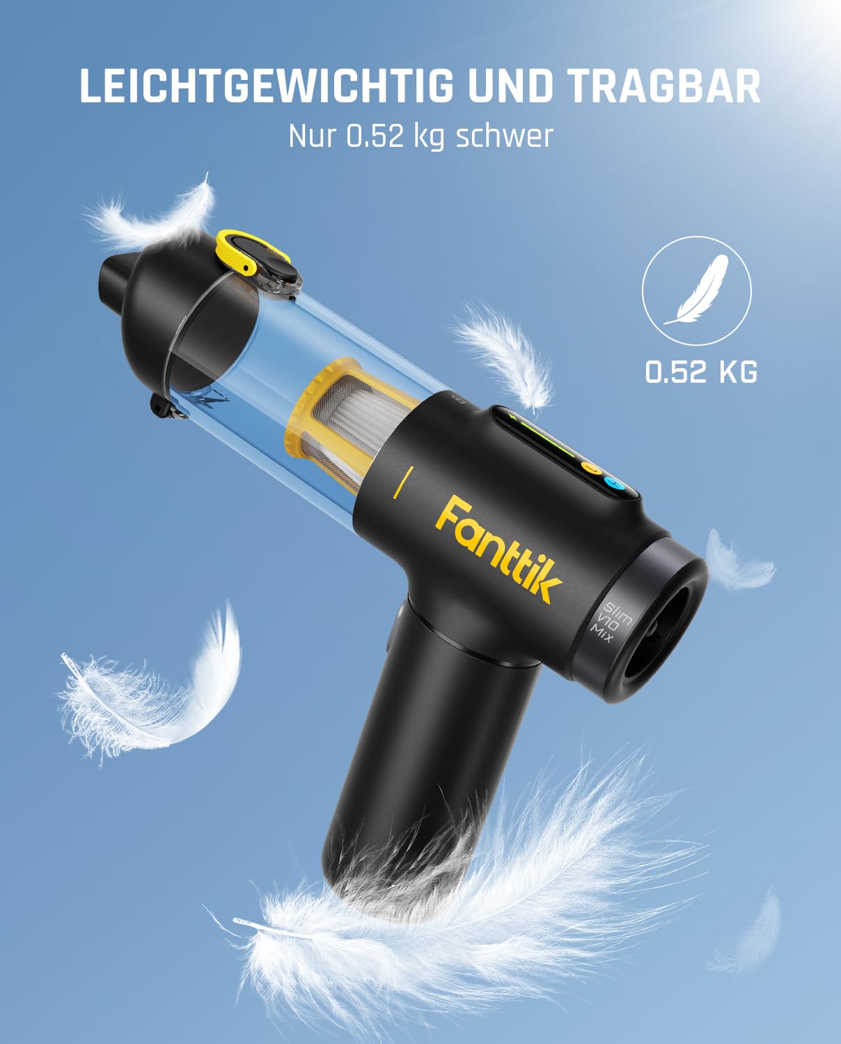 Fanttik Slim V10 Mix Kabelloser Auto-Staubsauger, 4-in-1 Handstaubgebläse, Smart-LED-Farbdisplay, 16 kPa Starke Saugleistung, tragbarer Mini-Staubsauger für Auto, Büro & Tastaturen
