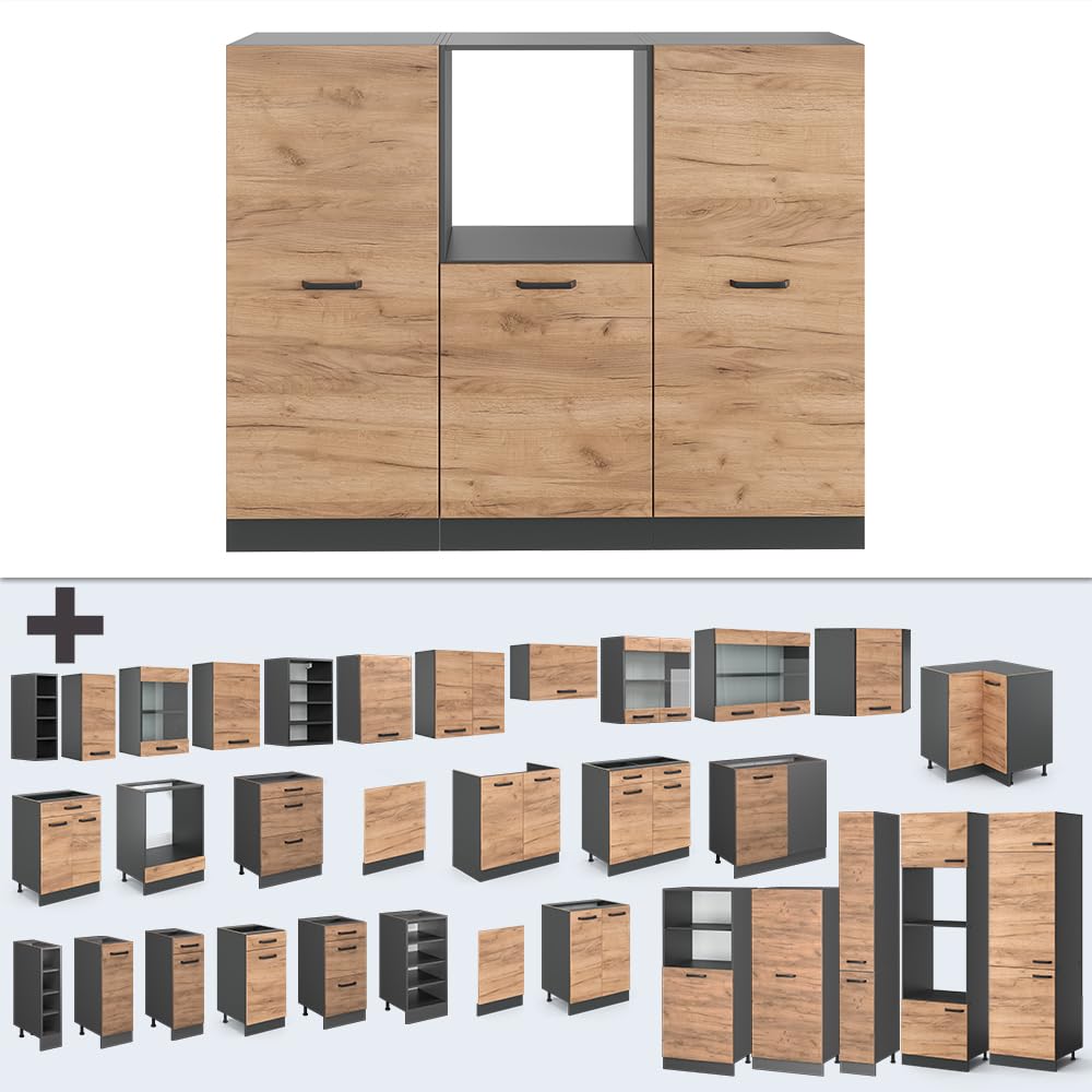 Vicco Küchenblock R-Line, Goldkraft Eiche/Anthrazit, 180 cm ohne Arbeitsplatte, zur individuellen Erweiterung und flexiblen Anordnung der Module