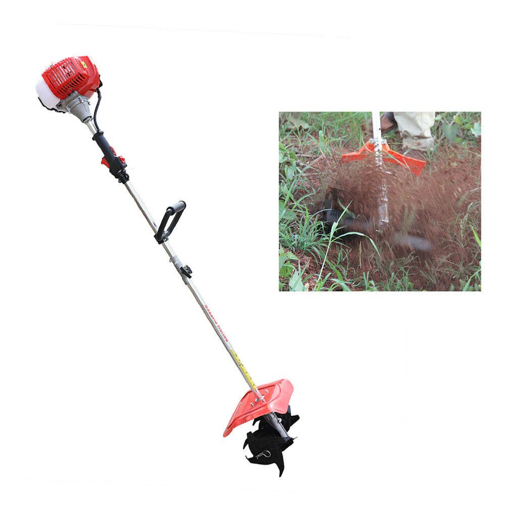 42.7CC Garden Tiller Cultivator, 1.25kW 2 Strokes Handheld Gas Powered Engine Motor Garden Lawn Machine Digging Weed Removal Soil Cultivation Trimming Tools for Cutting Grass, Wheat, Tea Tree