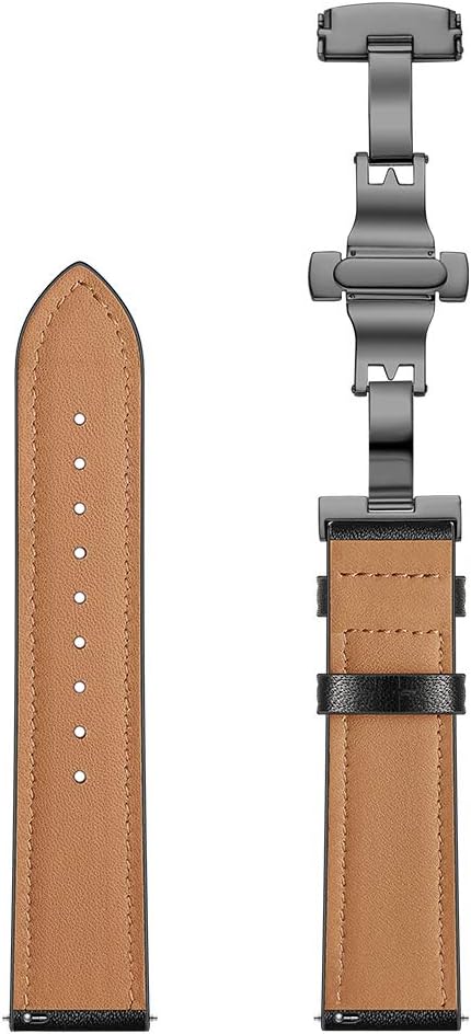 AISPORTS Compatible for Samsung Galaxy Watch 3 45mm Band Leather, 22mm Quick Release Watch Band Sport Wristband Stainless Steel Butterfly Buckle Bracelet Replacement Band for Galaxy Watch 46mm/Gear S3