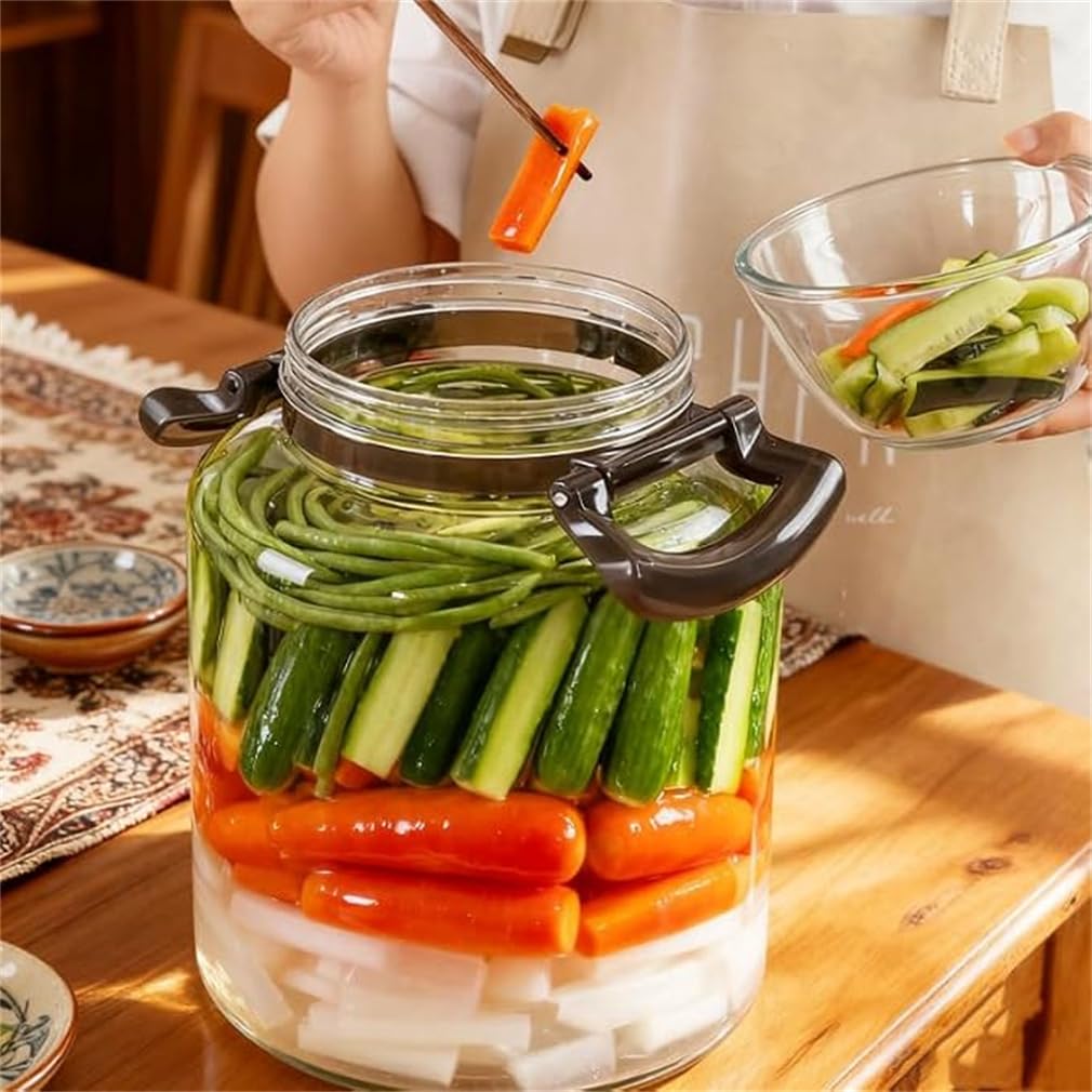 Tarro de fermentación, contenedor de fermentación Kimchi con placa de prensa de peso automático y válvula de escape unidireccional, 1.5 galones/7 litros