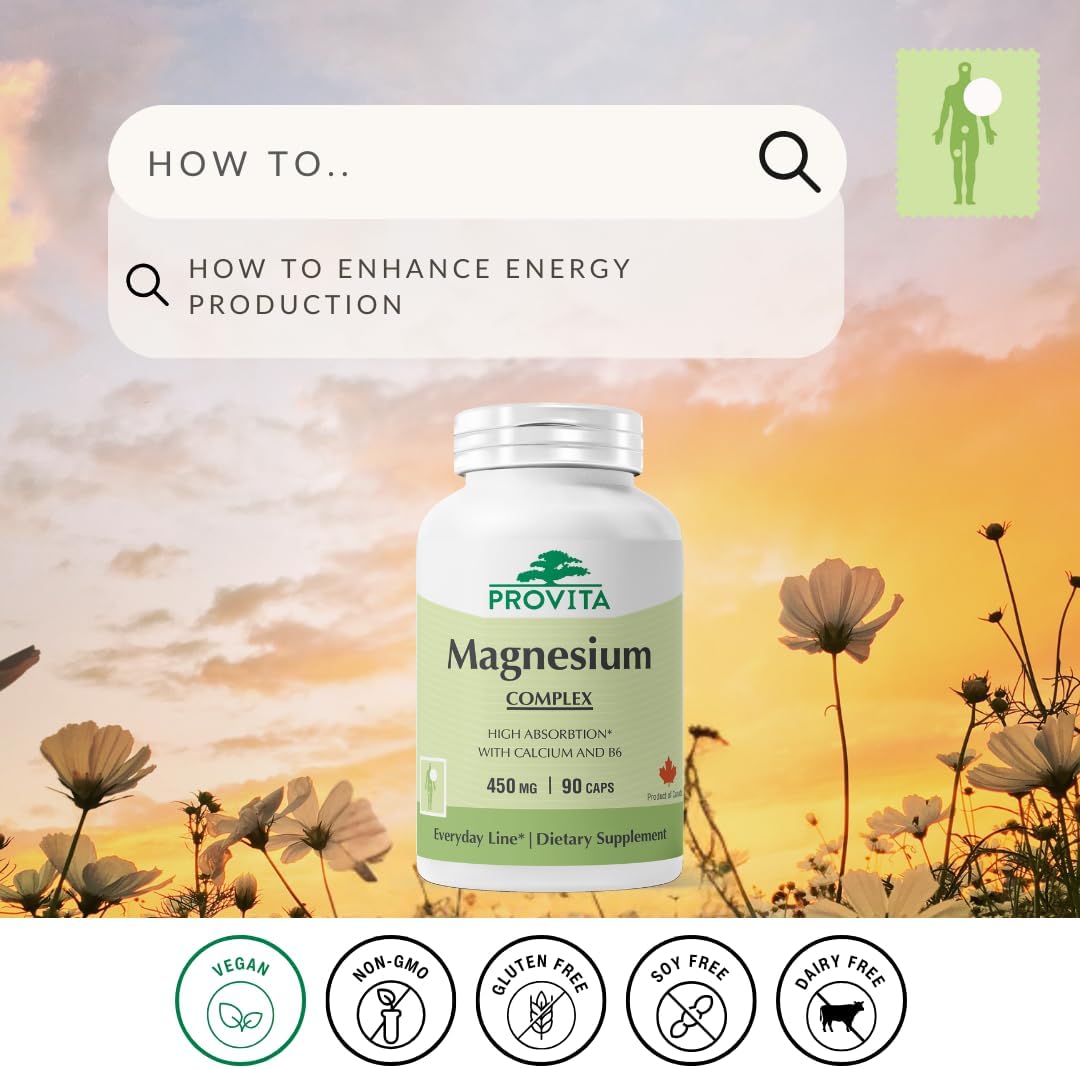Provita Magnesium Complex Supplement | 4-in-1 Multi with Citrate, Bisglycinate, Malate & Oxide | Complete Magnesium Supplement for Women & Men | Supports Muscle, Bone, Heart & Energy | 90 Capsules