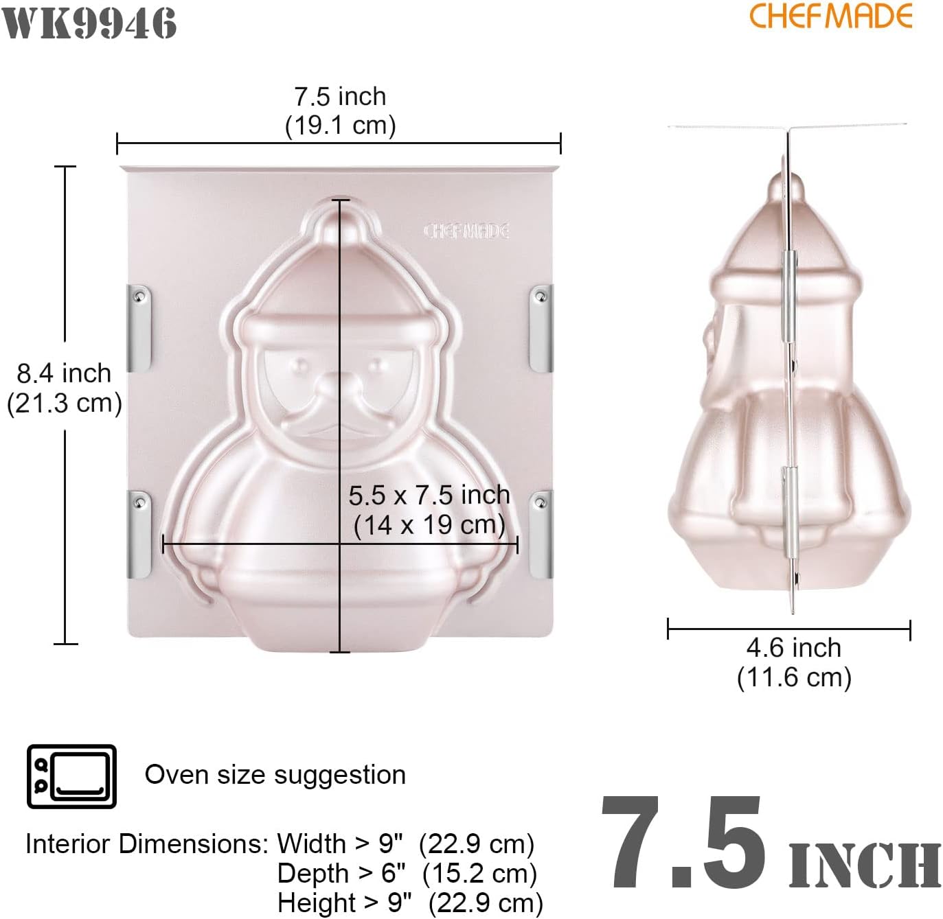 CHEFMADE Christmas Cake Pan, 7.5 Inch Non-Stick Santa Claus Cake Bread Bakeware for Oven Baking,Dishwasher Safe(Champagne Gold)