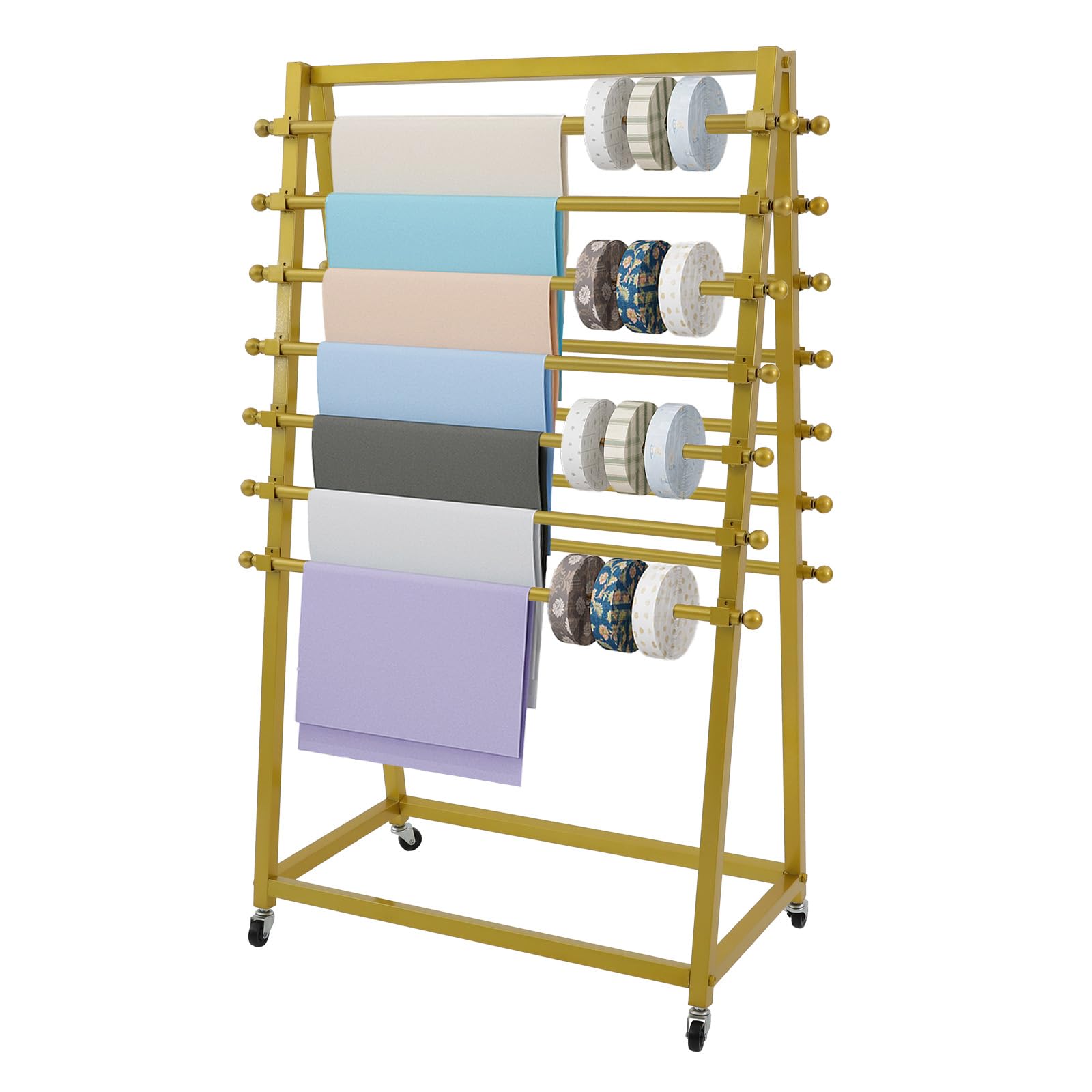 Ribbon Organizer, 15 Tier Ribbon Holder Organizer Rack, Double-Sided Christmas Gift Wrapping Craft Ribbon Storage Shelf, Gold