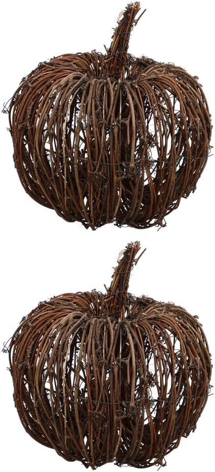 2Pcs Thanksgiving Rattan Pumpkin: Halloween Woven Pumpkin Model for Halloween Party Layouts Desktop Displays Festive Tabletop Decoration