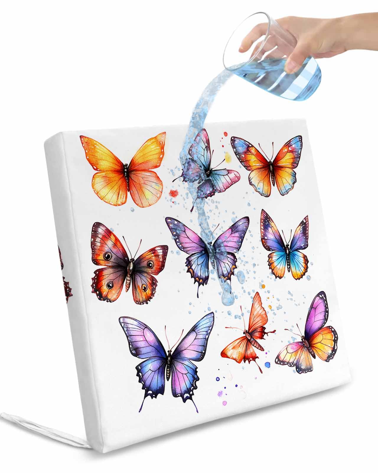 2 Pack Modern Butterfly Waterproof Cushion Covers with Ties, Outdoor Patio Chaise Lounge Chair Seat Cushion Slip Covers Replacement(Only Cover) Spring Summer Watercolor Rustic 20